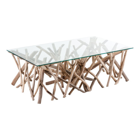 Table basse rectangulaire bois flotté et plateau verre Vical Home