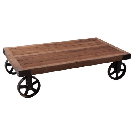 Table basse rectangulaire sur roulettes en bois brut vintage Vical Home