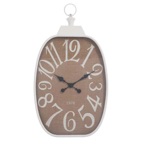 Horloge Chiffres rectangulaire toile de jute et métal blanc 97X54X6,5Cm