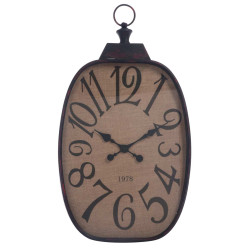 Horloge Chiffres rectangulaire toile de jute et métal noir 97X54X6,5Cm