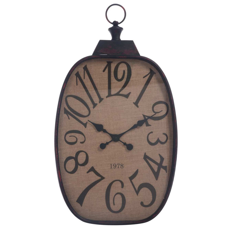 Horloge Chiffres rectangulaire toile de jute et métal noir 97X54X6,5Cm