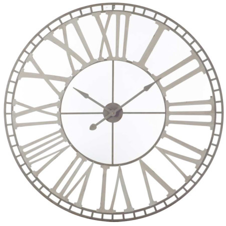 Horloge XXL Ronde Chiffres Romains en métal Blanc et gris 120X6,5 cm