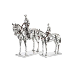 Statut cheval et son cavalier argenté grand modèle 33X13X34Cm