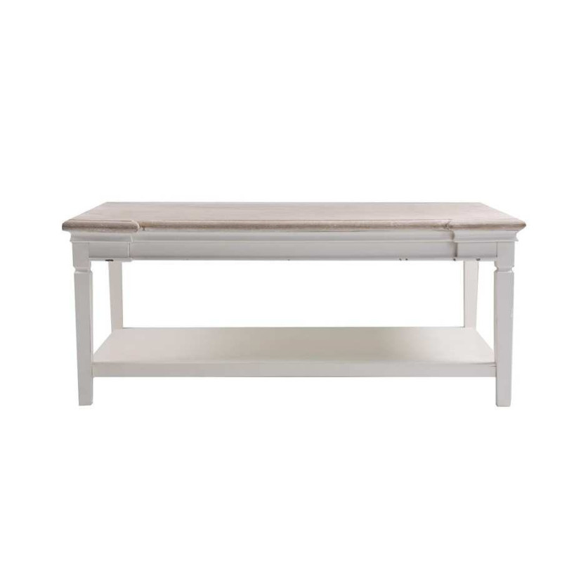 Table basse rectangulaire classique chic blanche et naturel