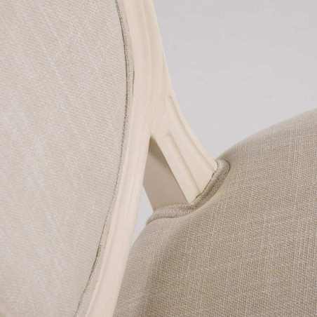 Chaise médaillon en bois blanc et tissu beige
