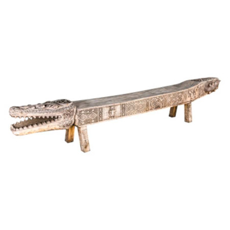 Banc crocodile de style exotique en vieux bois