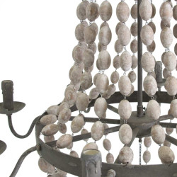 Lustre 8 lampes en métal gris vieilli et perles beige Vical Home