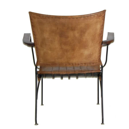 Chaise avec accoudoir en bois pied métal et cuir marron Vical Home