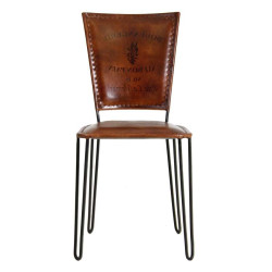 Lot de 2 Chaises vintage industrielle en métal avec assise en cuir marron Vical Home