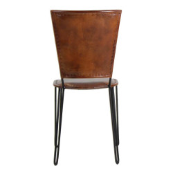 Lot de 2 Chaises vintage industrielle en métal avec assise en cuir marron Vical Home
