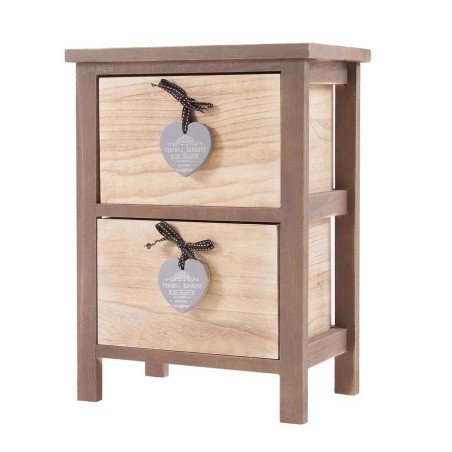 Meuble d'appoint 2 tiroirs en bois brut avec cur métal Vical Home