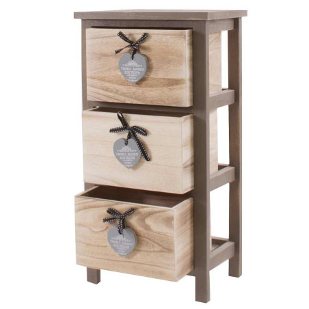 Meuble d'appoint 3 tiroirs en bois brut avec cur métal Vical Home