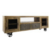 Meuble TV 2 portes et 2 tiroirs métal sur roues en bois vieilli brut Vical Home