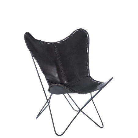 Chaise lounge en cuir et métal noir