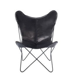 Chaise lounge en cuir et métal noir