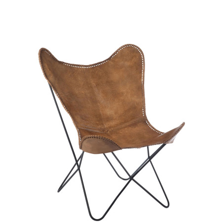 Chaise lounge en cuir et métal cognac