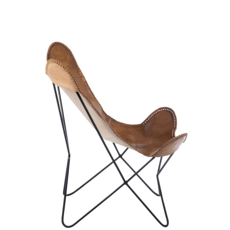 Chaise lounge en cuir et métal cognac