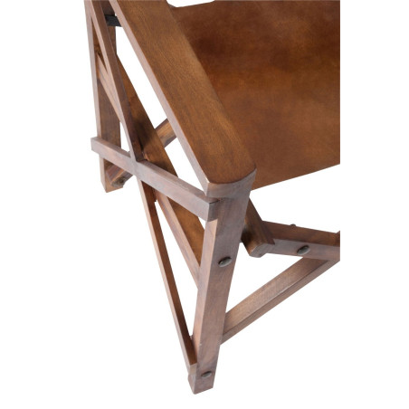 Chaise régisseur pliante en bois et cuir cognac 53x56x88cm