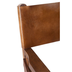 Chaise régisseur pliante en bois et cuir cognac 53x56x88cm