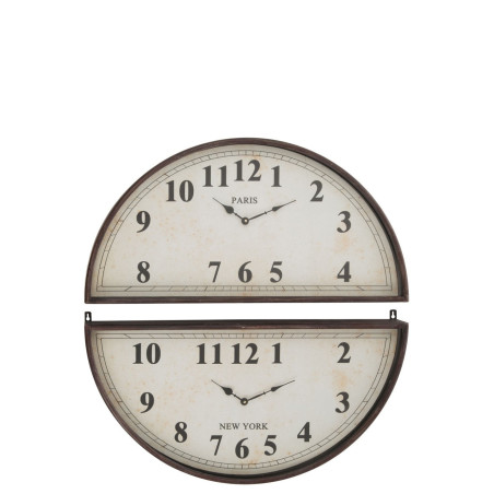 horloge double Paris New-York métal marron 74x7cm