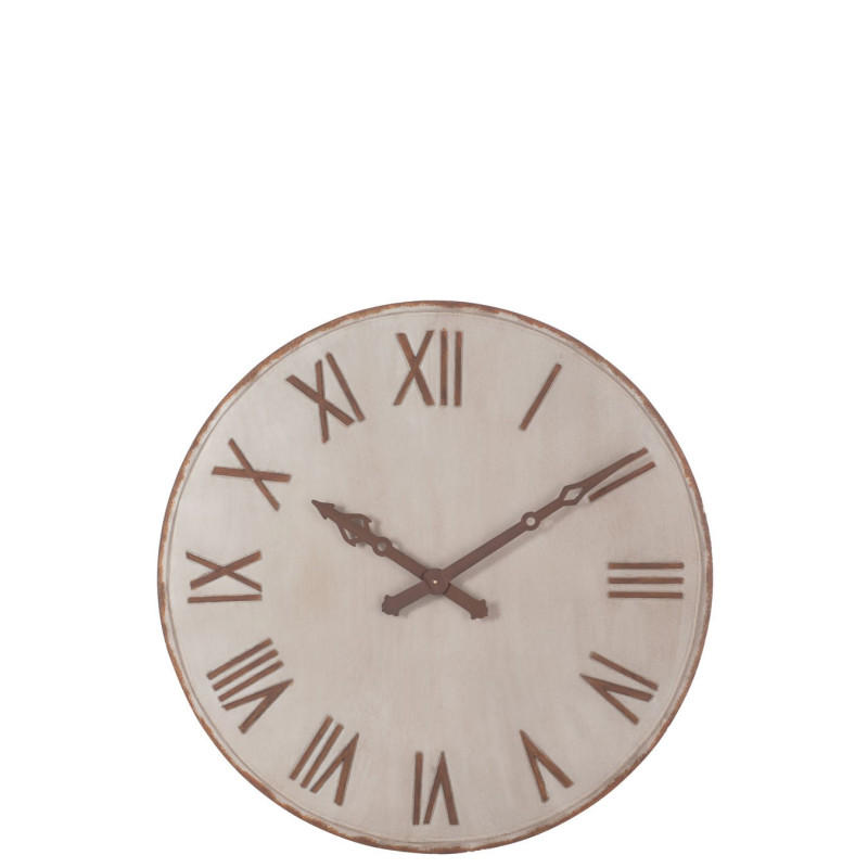 horloge chiffres romains métal beige/rouille 107x7,3cm