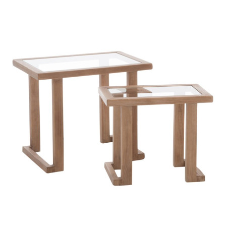 set de 2 tables gigognes rectangles bois/verre naturel 61x40x51cm