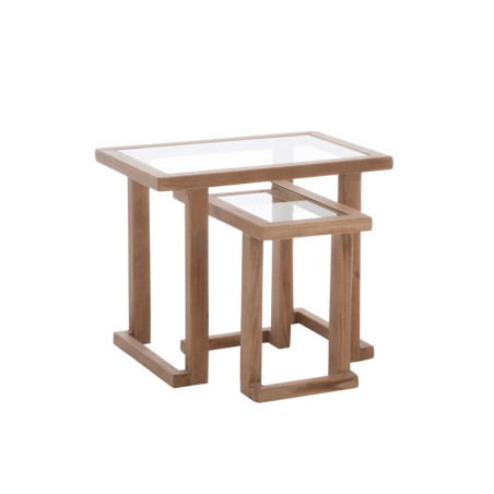 set de 2 tables gigognes rectangles bois/verre naturel 61x40x51cm