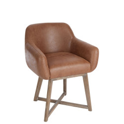 chaise croix cuir marron 62x56x77cm