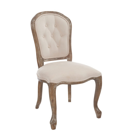chaise boutons Louisa chêne/velours beige 52x60x96cm
