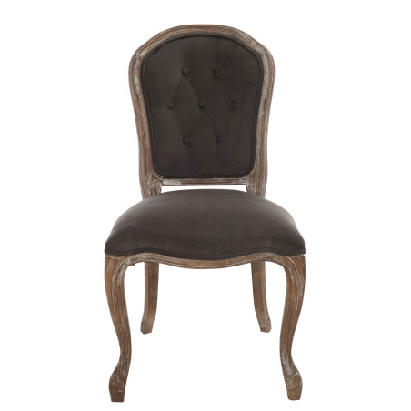 chaise boutons Louisa chêne/velours marron 52x60x96cm