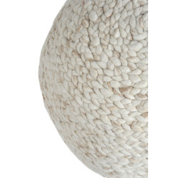 pouf rond tricote laine beige 50x50x35cm