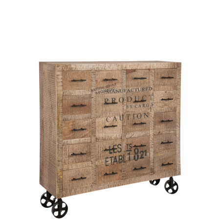 Buffet 20 tiroirs industrielle bois naturel 120x38x118cm