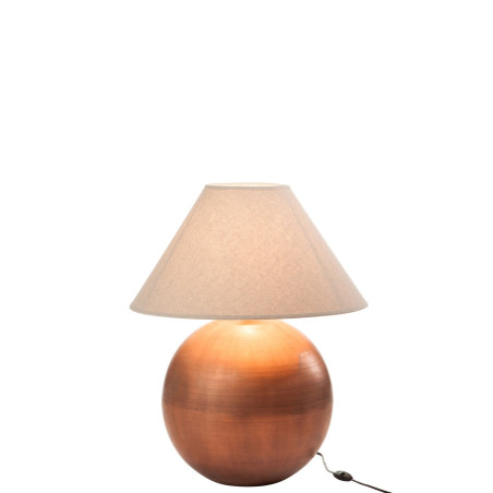 Lampe boule métal cuivre/jute 56x56x7