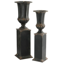 set de 2 caches pot + colonne métal antique noir 40x40x127cm