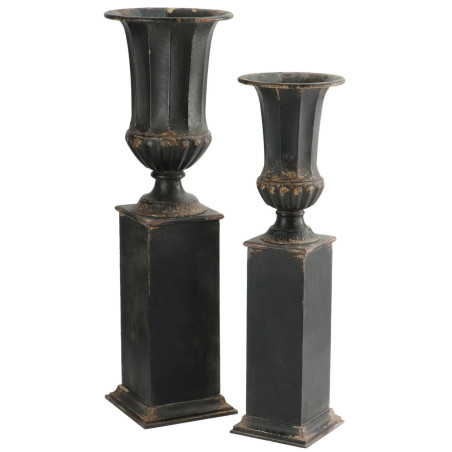 set de 2 caches pot + colonne métal antique noir 40x40x127cm