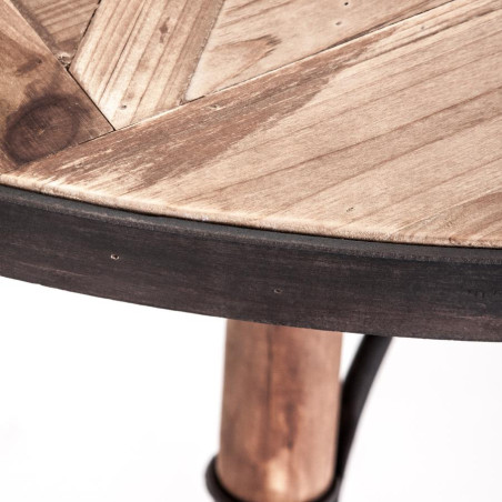 Table ronde rétro en bois sculptée naturel finition métal noir Vical Home