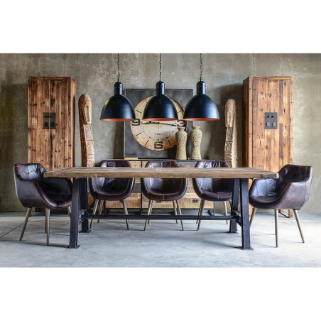Table à manger plateau sculptée en bois brut naturel et pieds en acier brut Vical Home