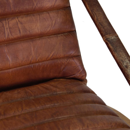 Chaise pliante en bois de sésame et cuir marron