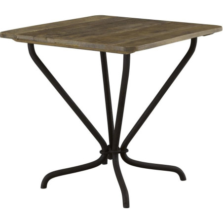 Table bistrot carré orme et métal Parnasse 80x80xH78cm