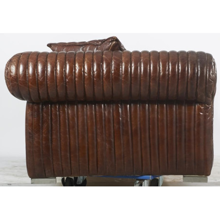 Canapé vintage 3 places cuir véritable marron Alabama 259x110xH71cm