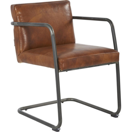 Chaise Vintage métal cuir marron 54x55xH78cm
