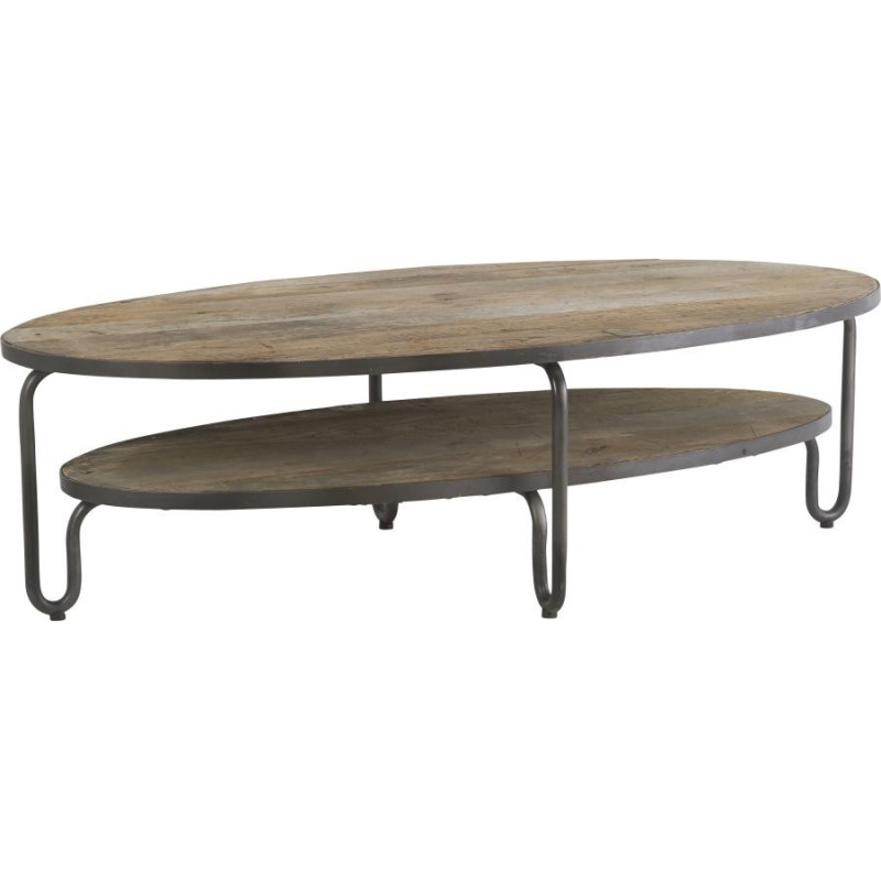 Table Basse Ovale indus 2 plateaux bois et métal Coffee 140x70xH40cm