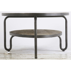 Table Basse Ovale indus 2 plateaux bois et métal Coffee 140x70xH40cm