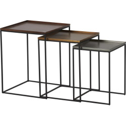Set de 3 tables carrées gigognes métal cuivré 41x41xH52cm