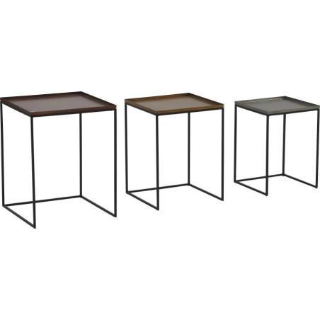 Set de 3 tables carrées gigognes métal cuivré 41x41xH52cm