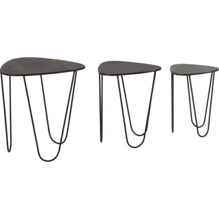 Set de 3 tables Triangle Gigogne design métal noir 48x48xH52cm