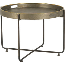 Table Basse ronde en métal cuivré et noir vieilli D75xH45cm