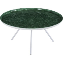 Table Basse ronde blanche plateau emaillé Vert D80cm