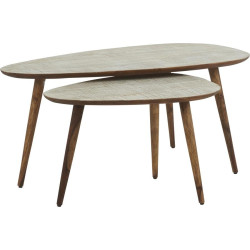 Set de 2 Tables Basses nordique forme haricot bois brut 110x60xH50cm