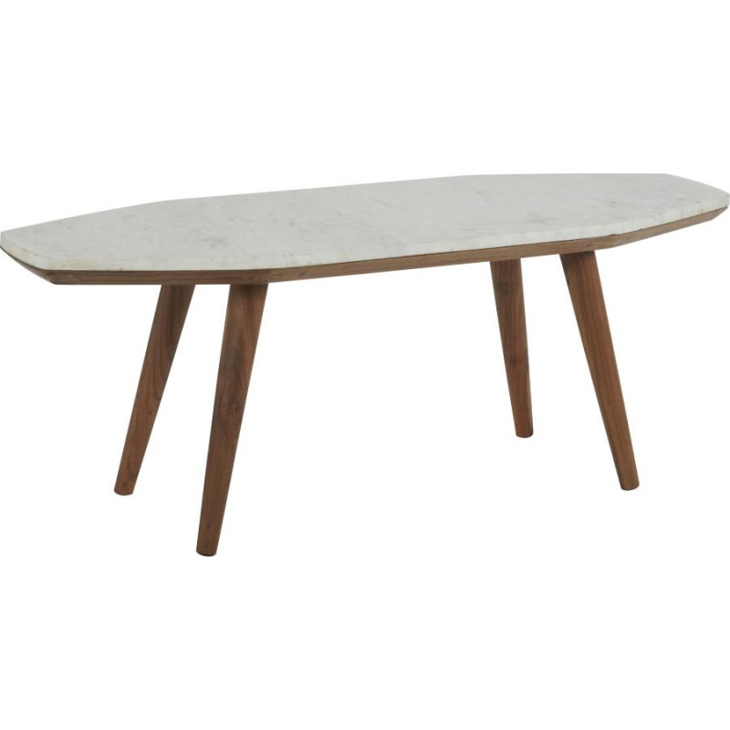 Table Basse design nordique Bois plateau Marbre 128x46xH46cm
